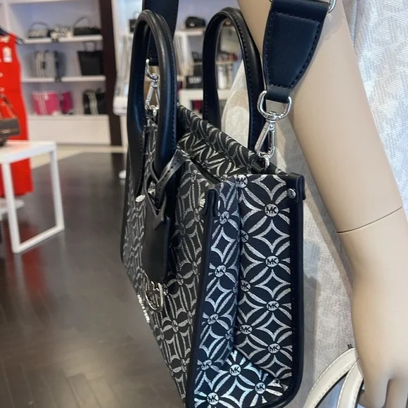 Michael Kors Mirella Small Metallic Logo Jacquard Crossbody Bag Black/Silver 
NW - Picture 12 of 16